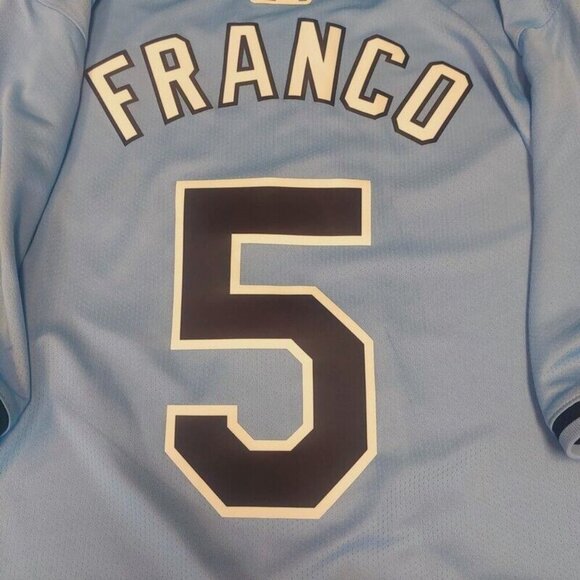 Nike Tampa Bay Devil Rays Full Button Jersey Mens Size L Wander Franco #5 Blue - Picture 2 of 9